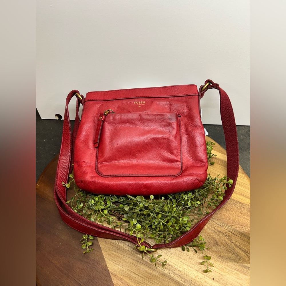 Fossil Mimi Leather Crossbody Shoulder Bag Red